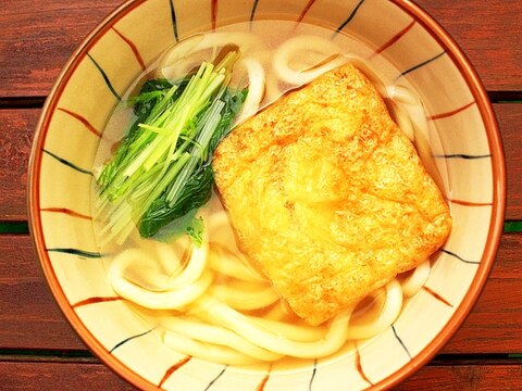 シャッキリ水菜の簡単キツネうどん